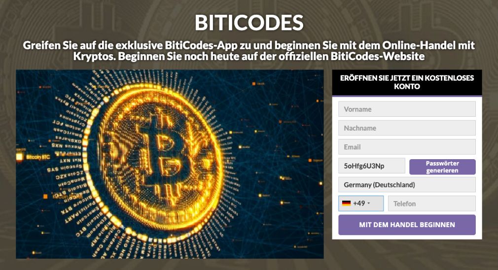 Biticodes Erfahrungen - Bild der offiziellen Homepage